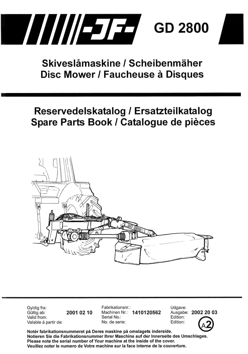 JF Stoll Gd 2800 Mower Parts Manual