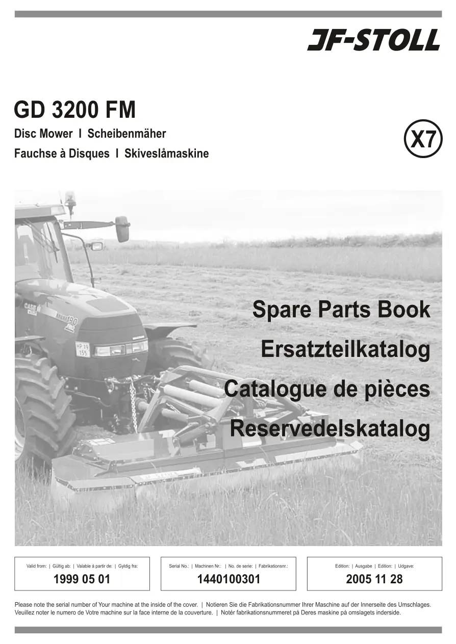 JF Stoll Gd 3200 Fm Mower Parts Manual