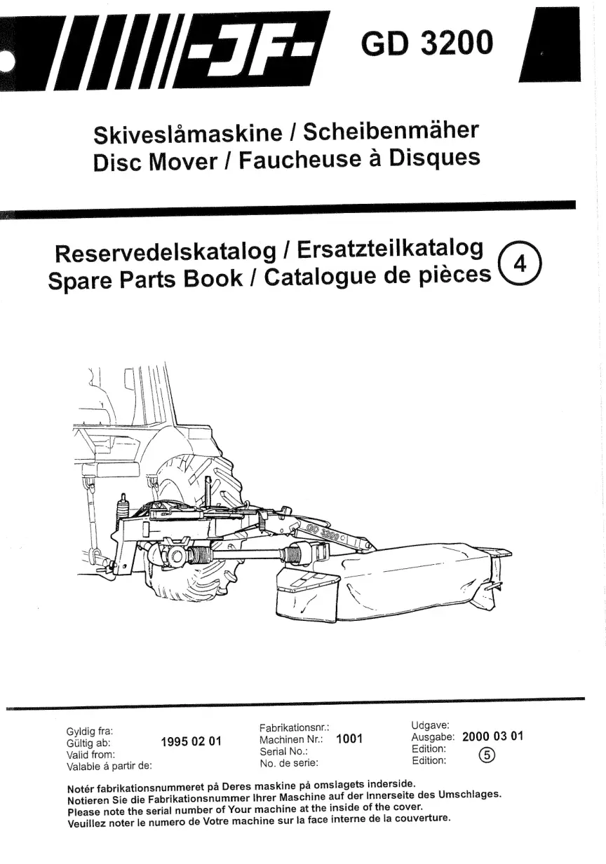 JF Stoll Gd 3200 Mower 1995 Parts Manual