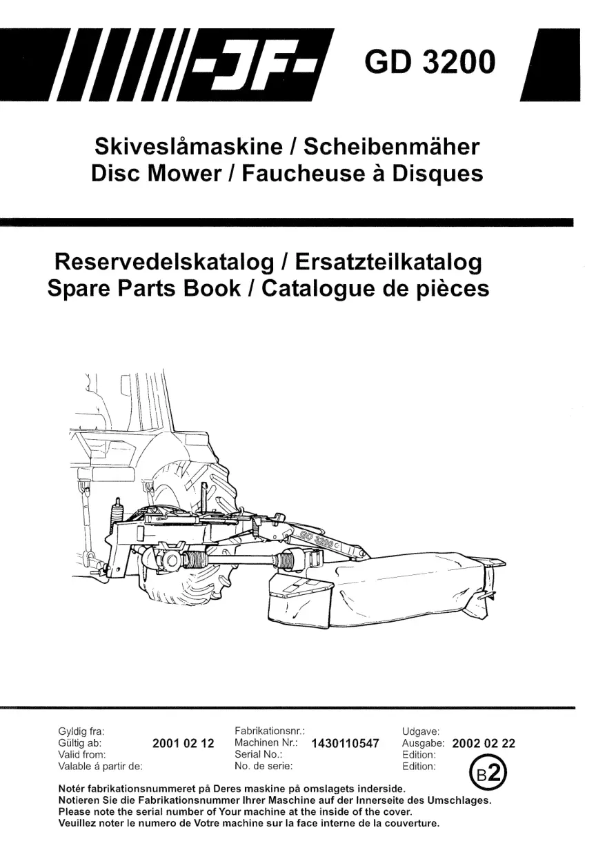 JF Stoll Gd 3200 Mower 2001 Parts Manual