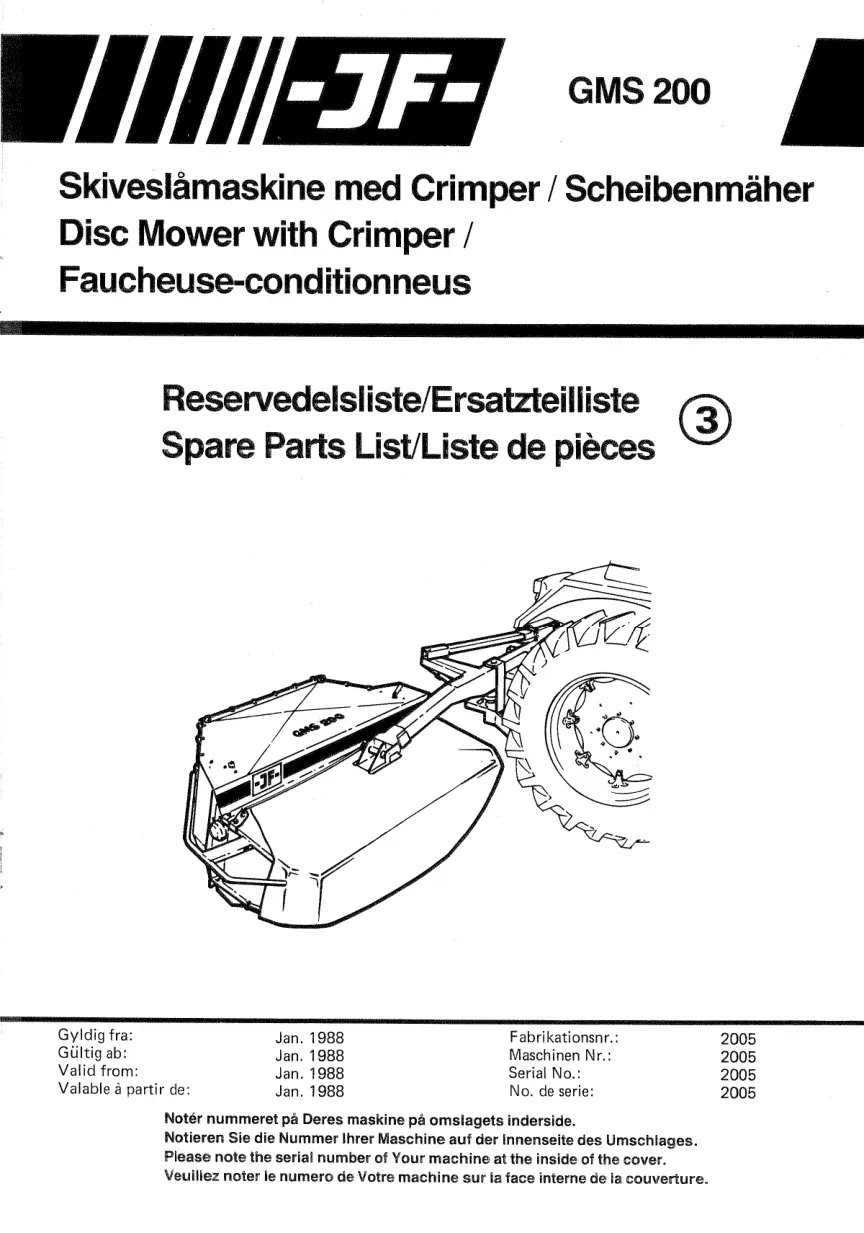 JF Stoll Gms 200 Mower Parts Manual