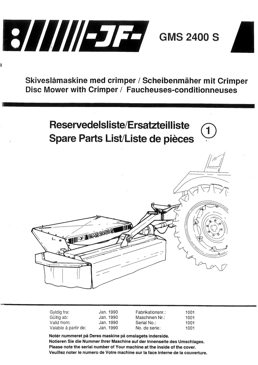 JF Stoll Gms 2400 S Mower Parts Manual