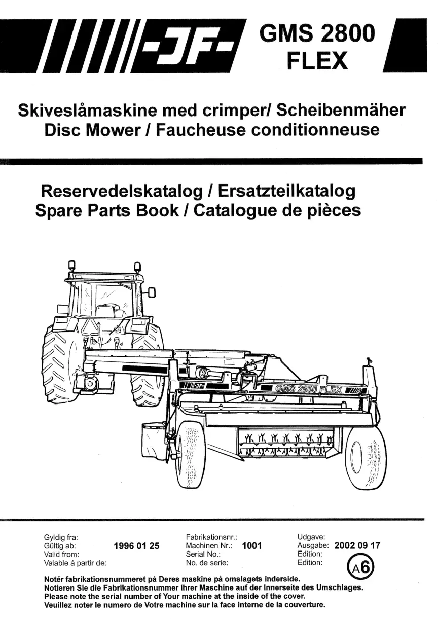 JF Stoll Gms 2800 Fl Mower Parts Manual