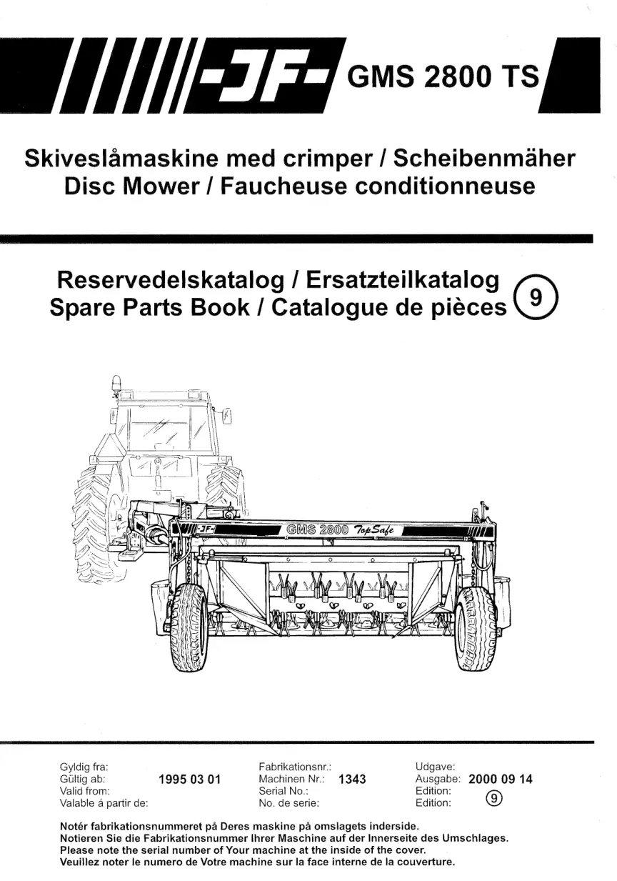 JF Stoll Gms 2800 Ts Mower 1995 Parts Manual