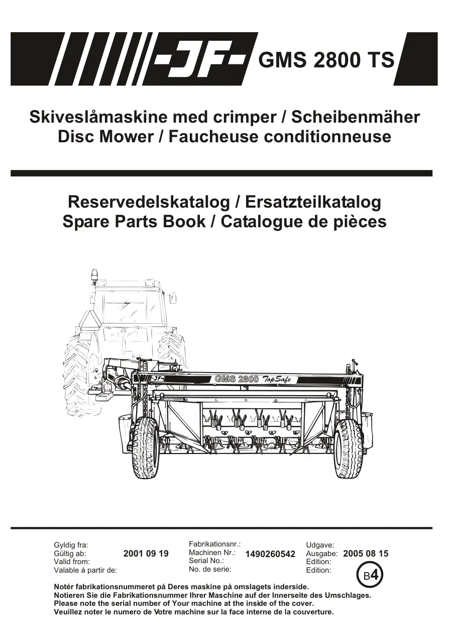 JF Stoll Gms 2800 Ts Mower 2001 Parts Manual