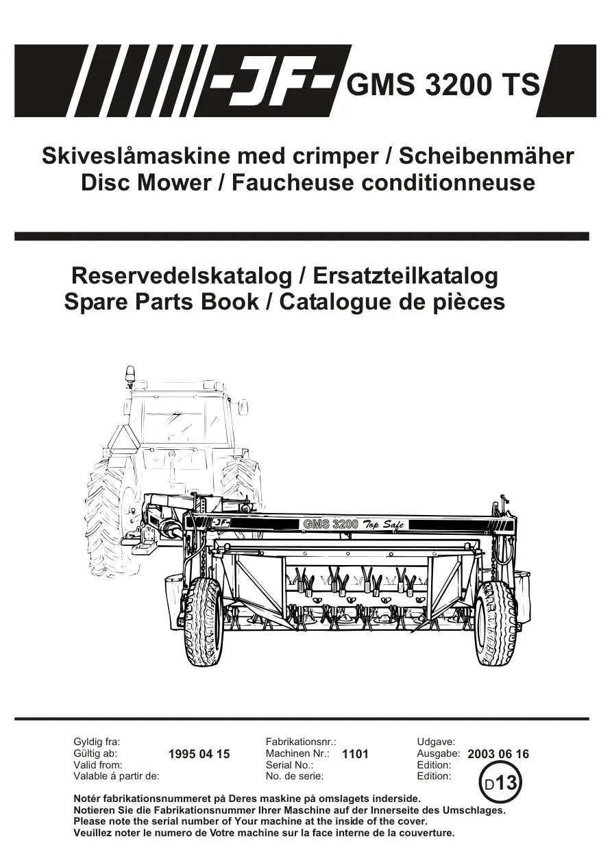 JF Stoll Gms 3200 Ts Mower Parts Manual