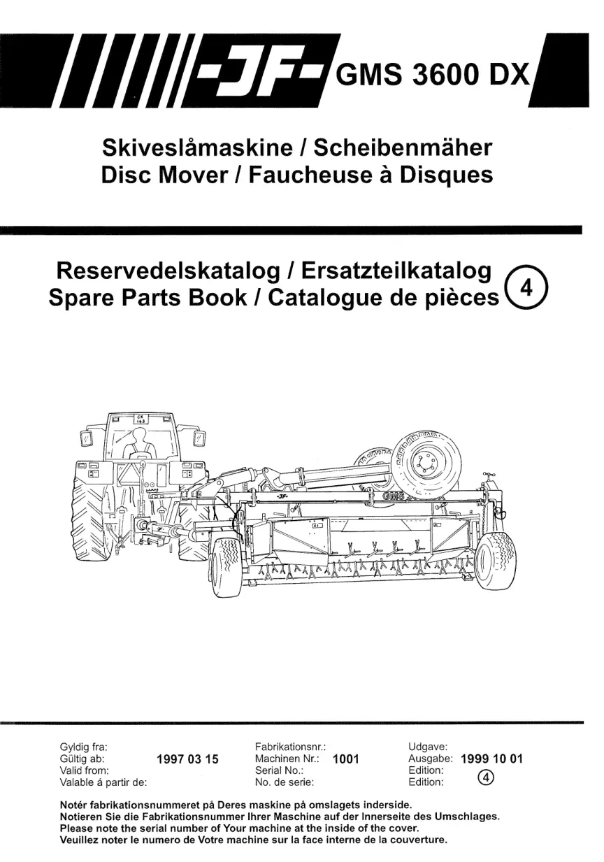 JF Stoll Gms 3600 Dx Mower Parts Manual
