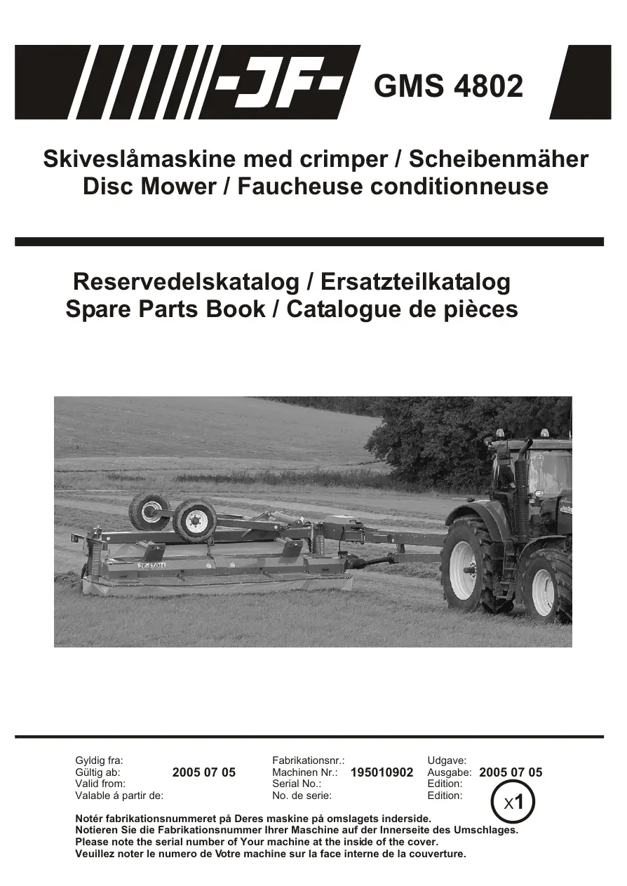 JF Stoll Gms 4802 Mower Parts Manual