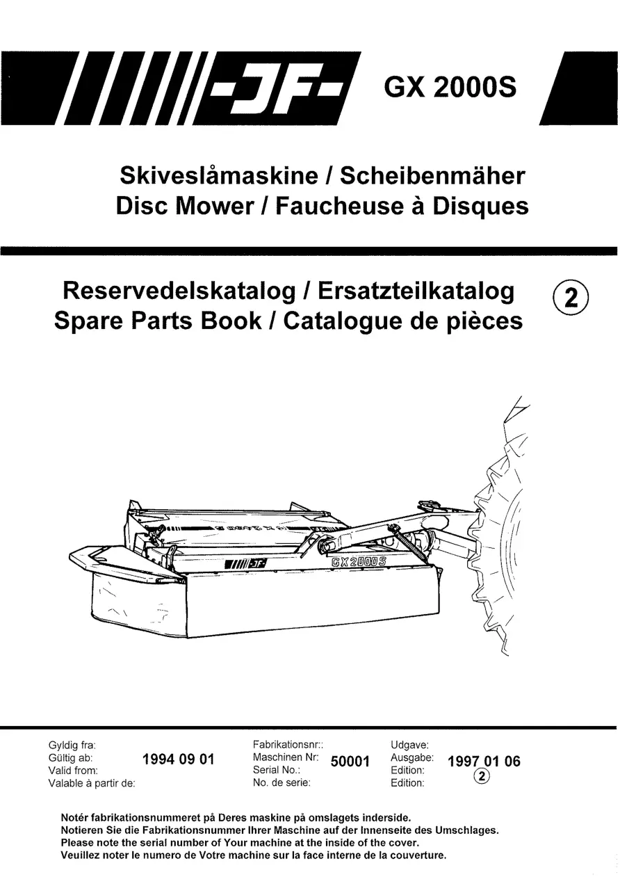 JF Stoll Gx 2000 S Mower 2000 Parts Manual