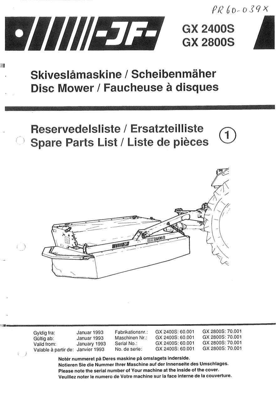 JF Stoll Gx 2400 2800 S Mower Parts Manual
