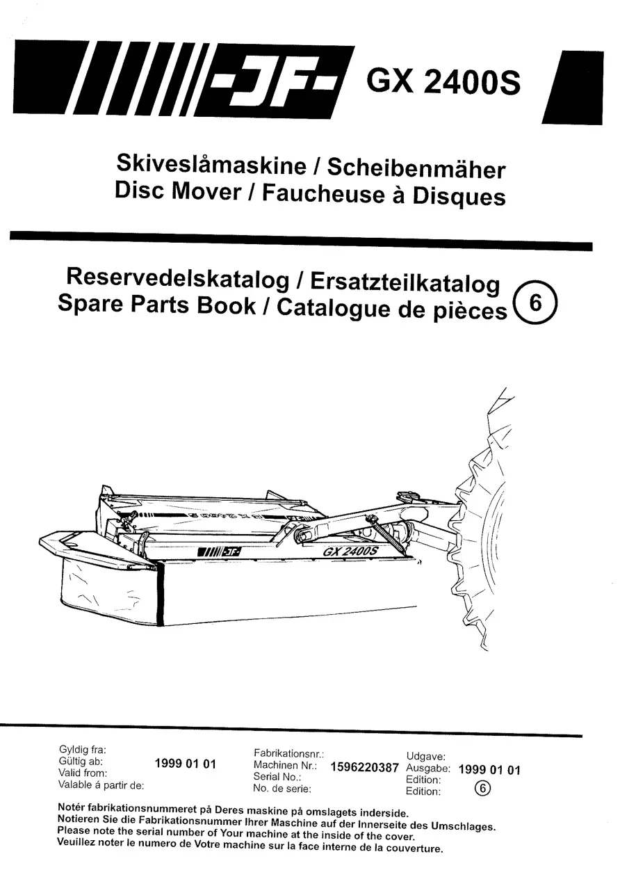 JF Stoll Gx 2400 S Mower 1999 Parts Manual