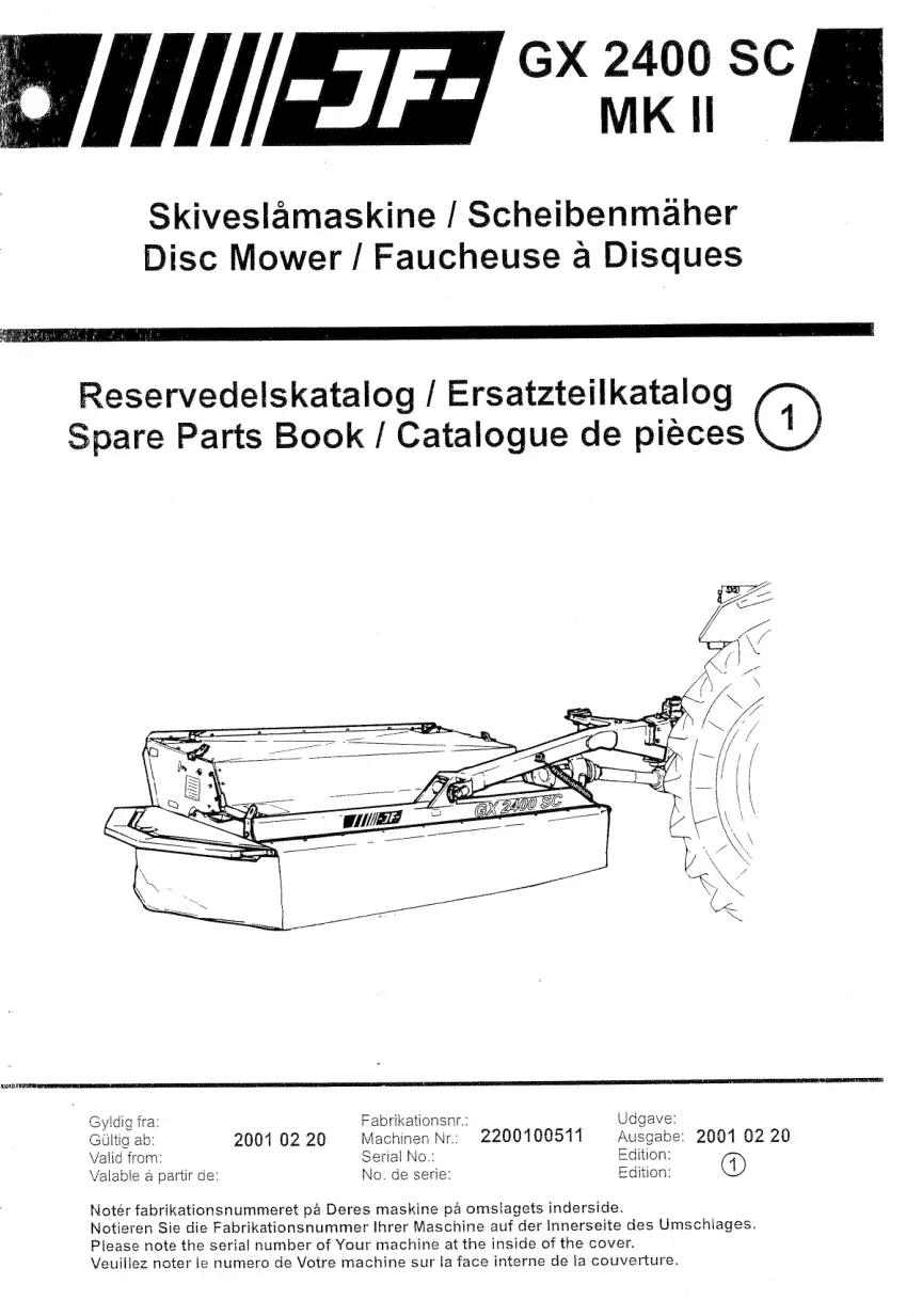 JF Stoll Gx 2400 Sc Mk2 Mower Parts Manual