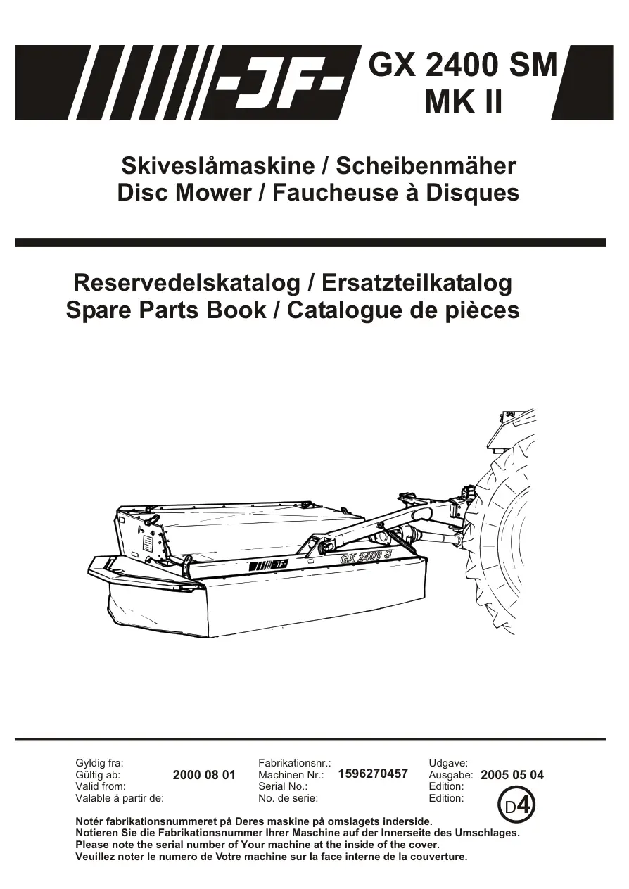 JF Stoll Gx 2400 Sm Mk2 Mower Parts Manual