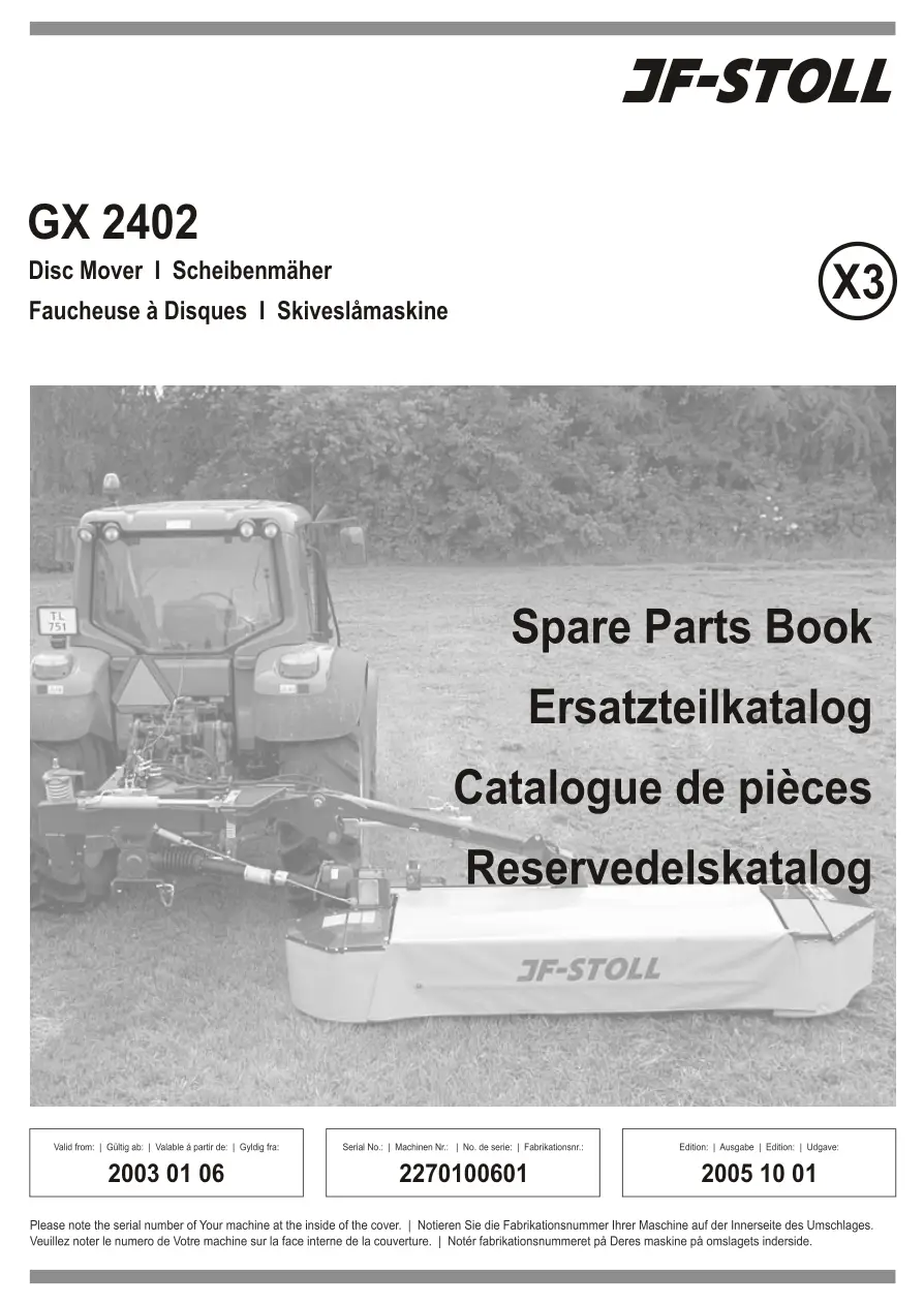 JF Stoll Gx 2402 Mower Parts Manual