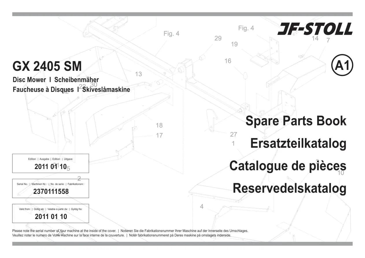 JF Stoll Gx 2405 Sm Mower 2011 Parts Manual