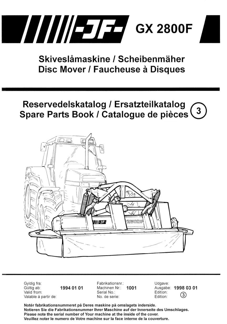 JF Stoll Gx 2800 F Mower Parts Manual