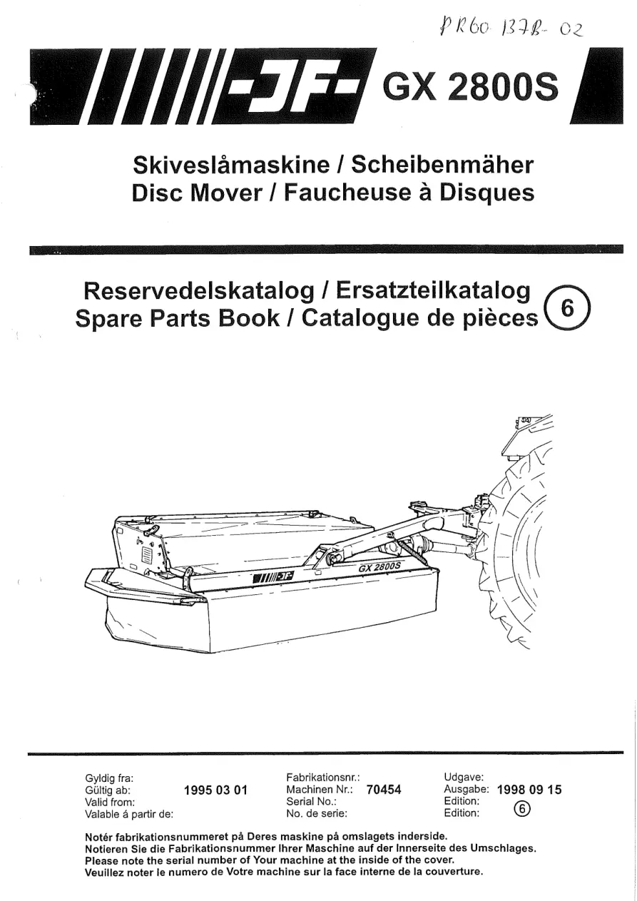 JF Stoll Gx 2800 S Mower Parts Manual