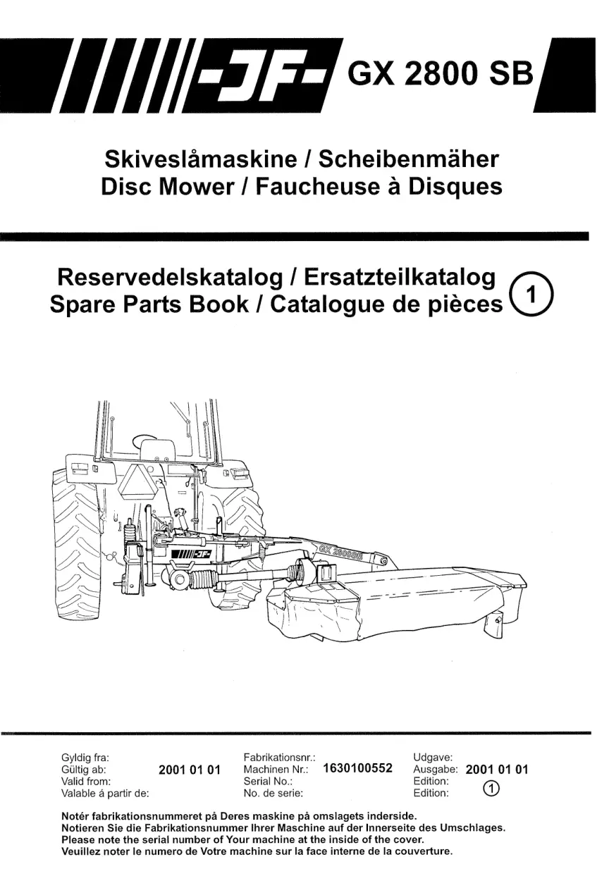 JF Stoll Gx 2800 Sb Mower 2001 Parts Manual