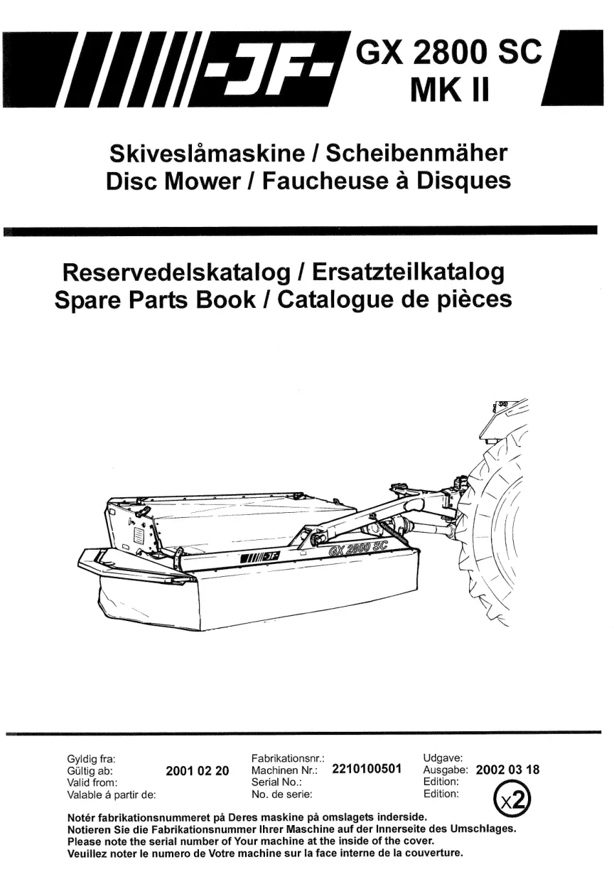 JF Stoll Gx 2800 Sc Mk2 Mower Parts Manual