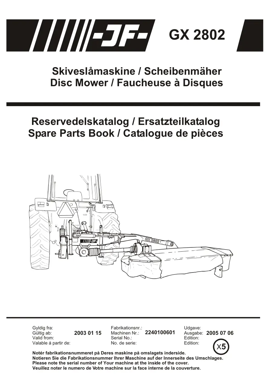 JF Stoll Gx 2802 Mower Parts Manual