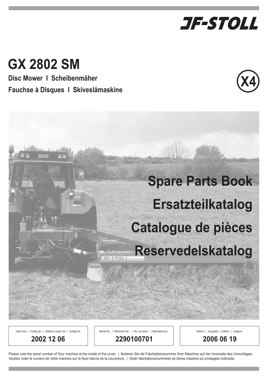 JF Stoll Gx 2802 Sm Mower Parts Manual