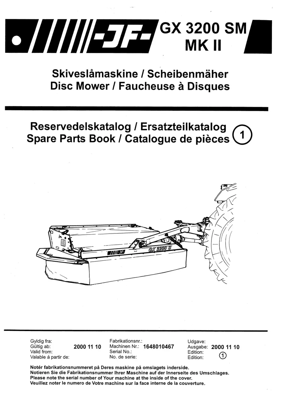 JF Stoll Gx 3200 Sm Mk2 Mower Parts Manual