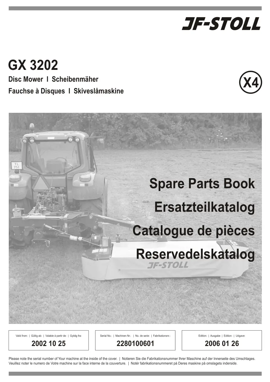 JF Stoll Gx 3202 Mower Parts Manual