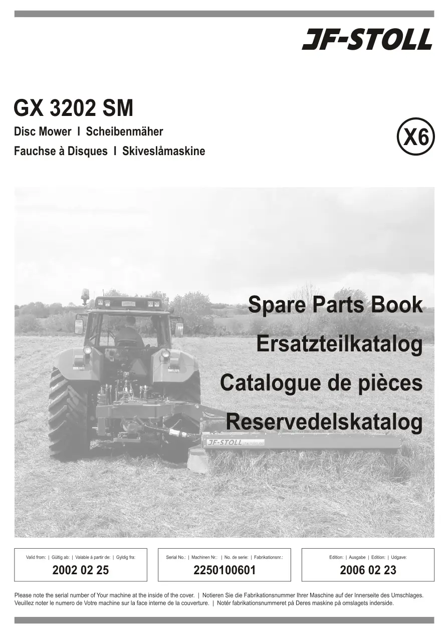 JF Stoll Gx 3202 Sm Mower Parts Manual