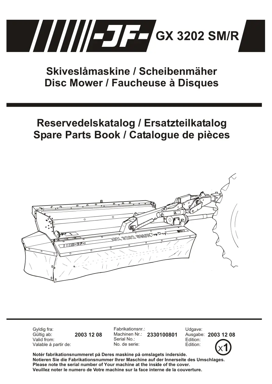 JF Stoll Gx 3202 Sm R Mower Parts Manual