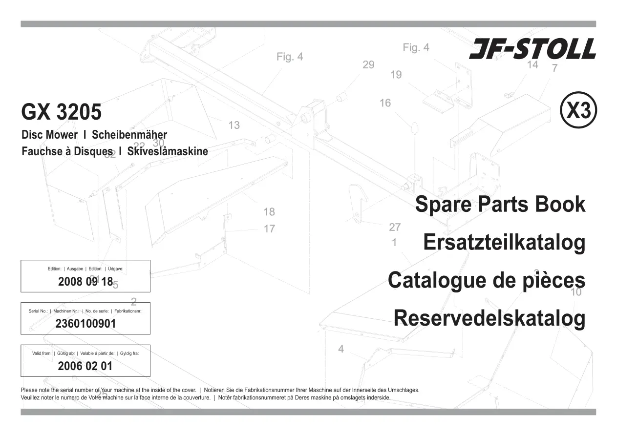 JF Stoll Gx 3205 Mower Parts Manual