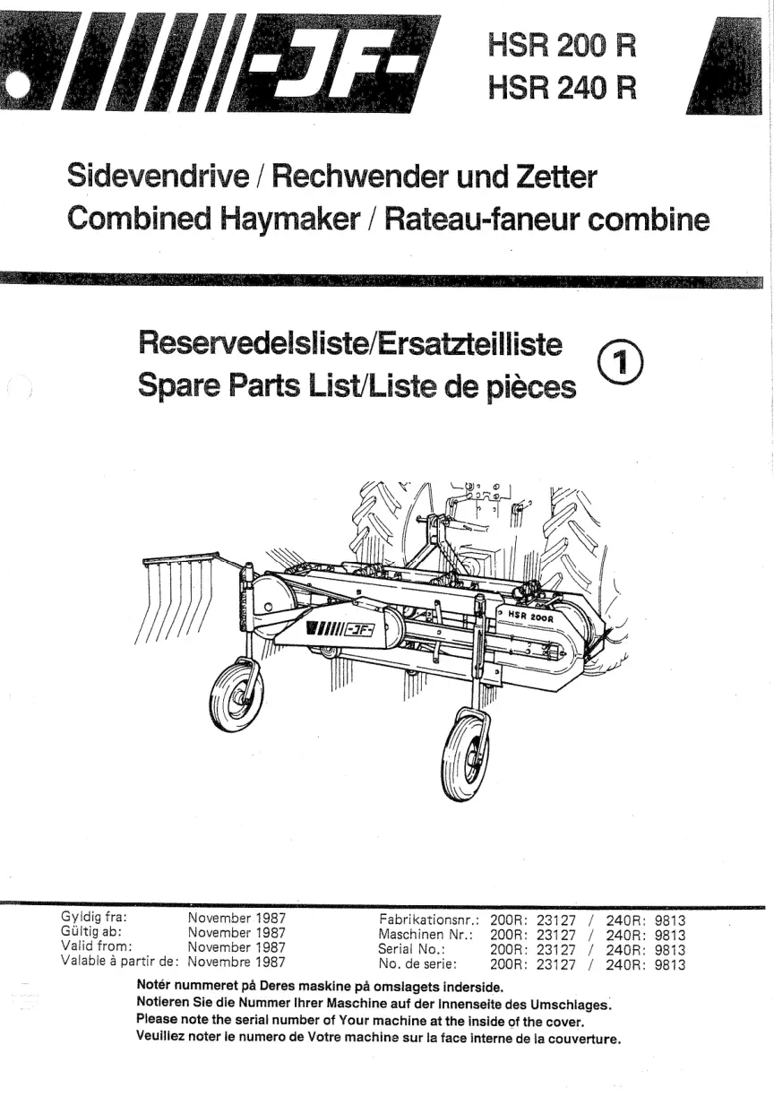 JF Stoll Hsr 200 240 R Parts Manual