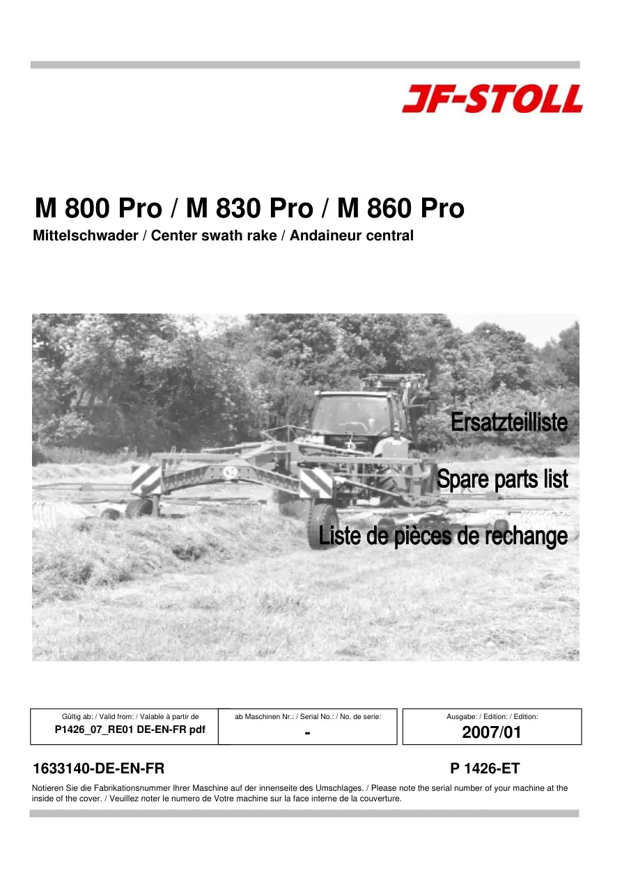 JF Stoll M800 860 Pro Parts Manual