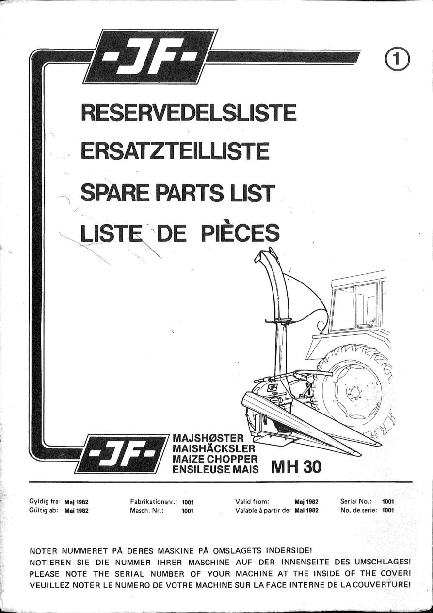 JF Stoll Mh 30 Parts Manual