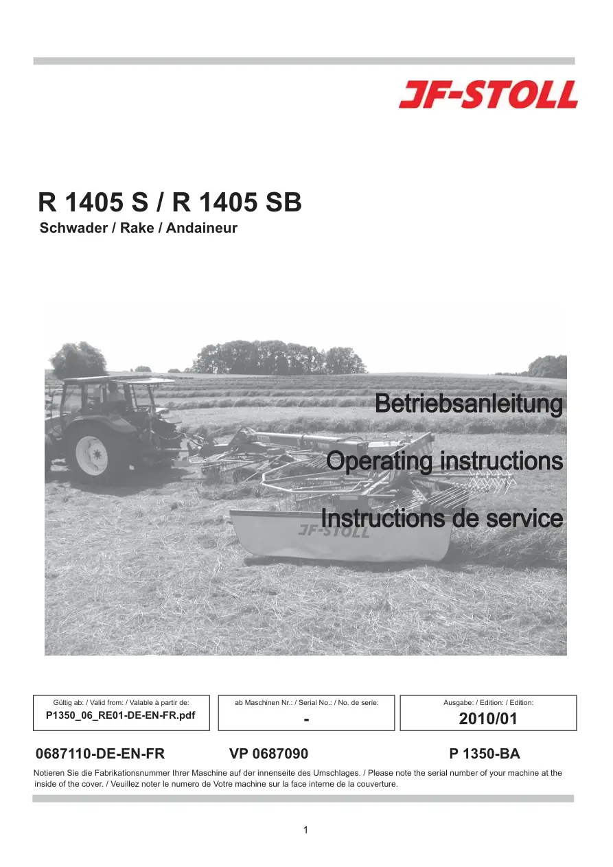 JF Stoll R 1405 S Sb Operators Manual