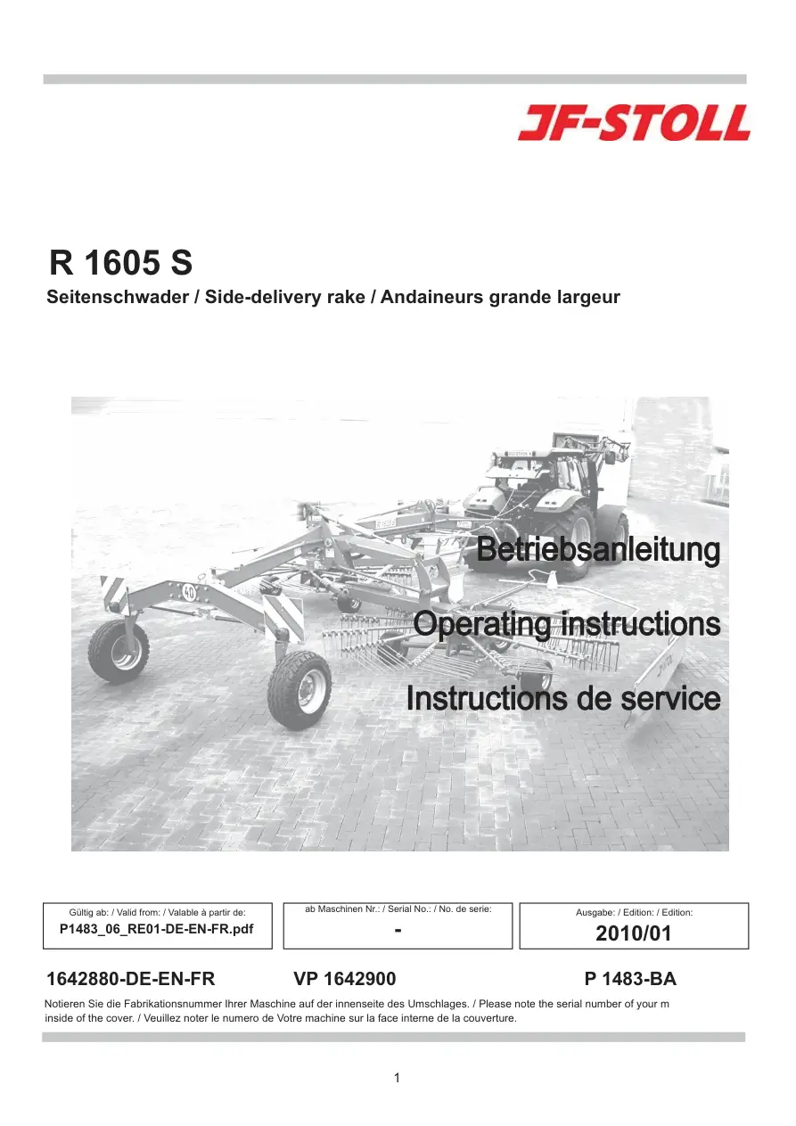 JF Stoll R 1605 S Operators Manual