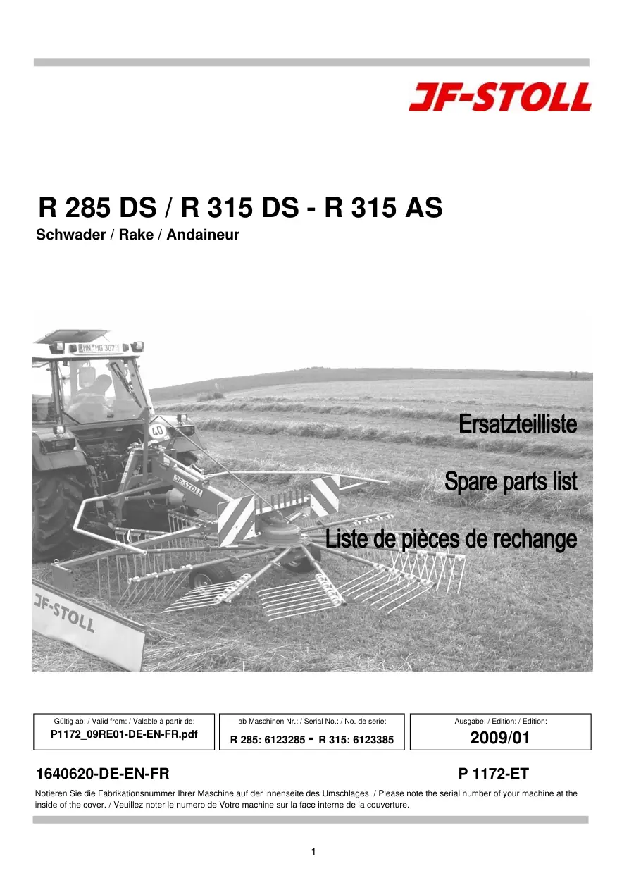 JF Stoll R 285 315 Ds As Parts Manual