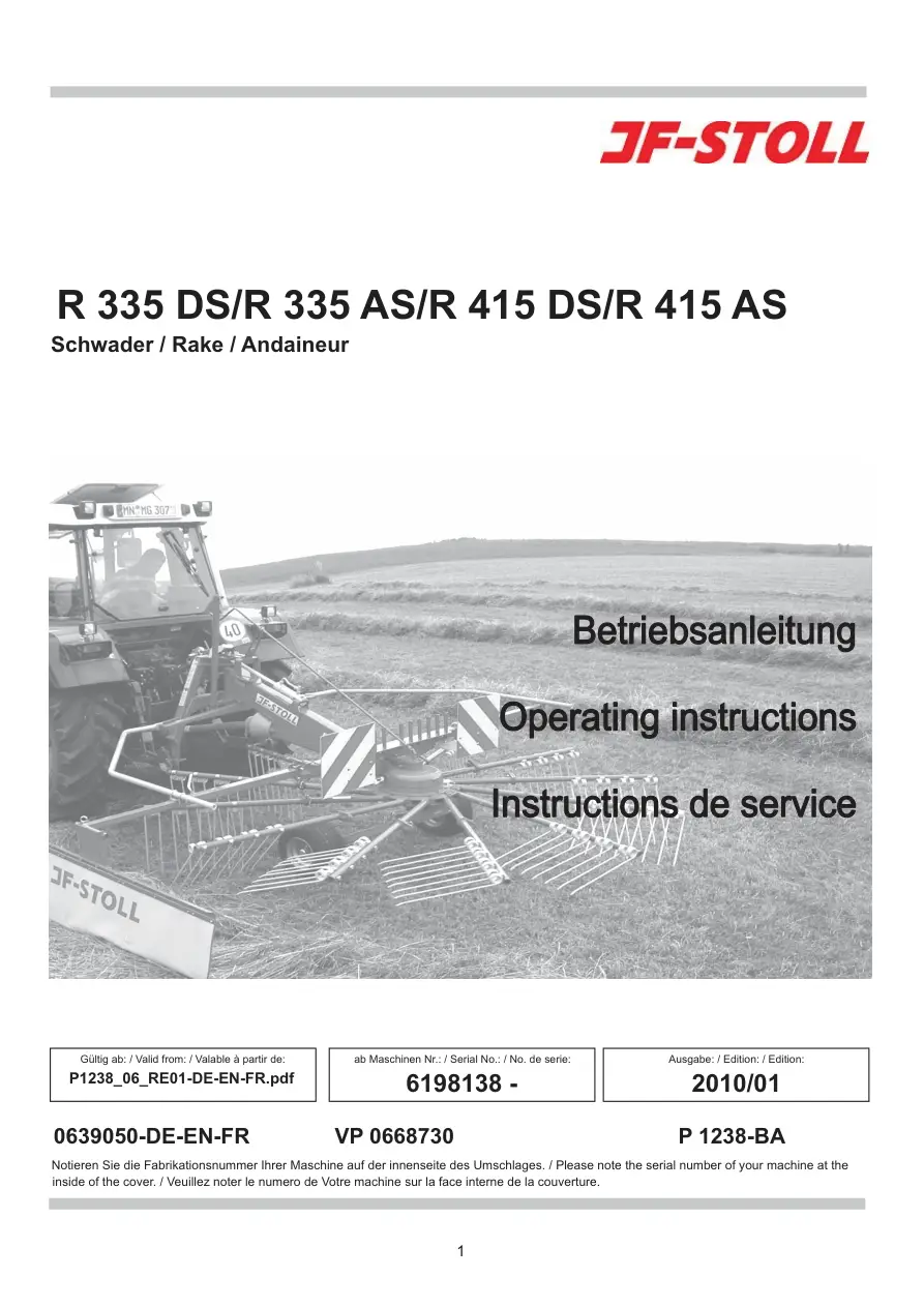 JF Stoll R 335 415 Ds As Operators Manual