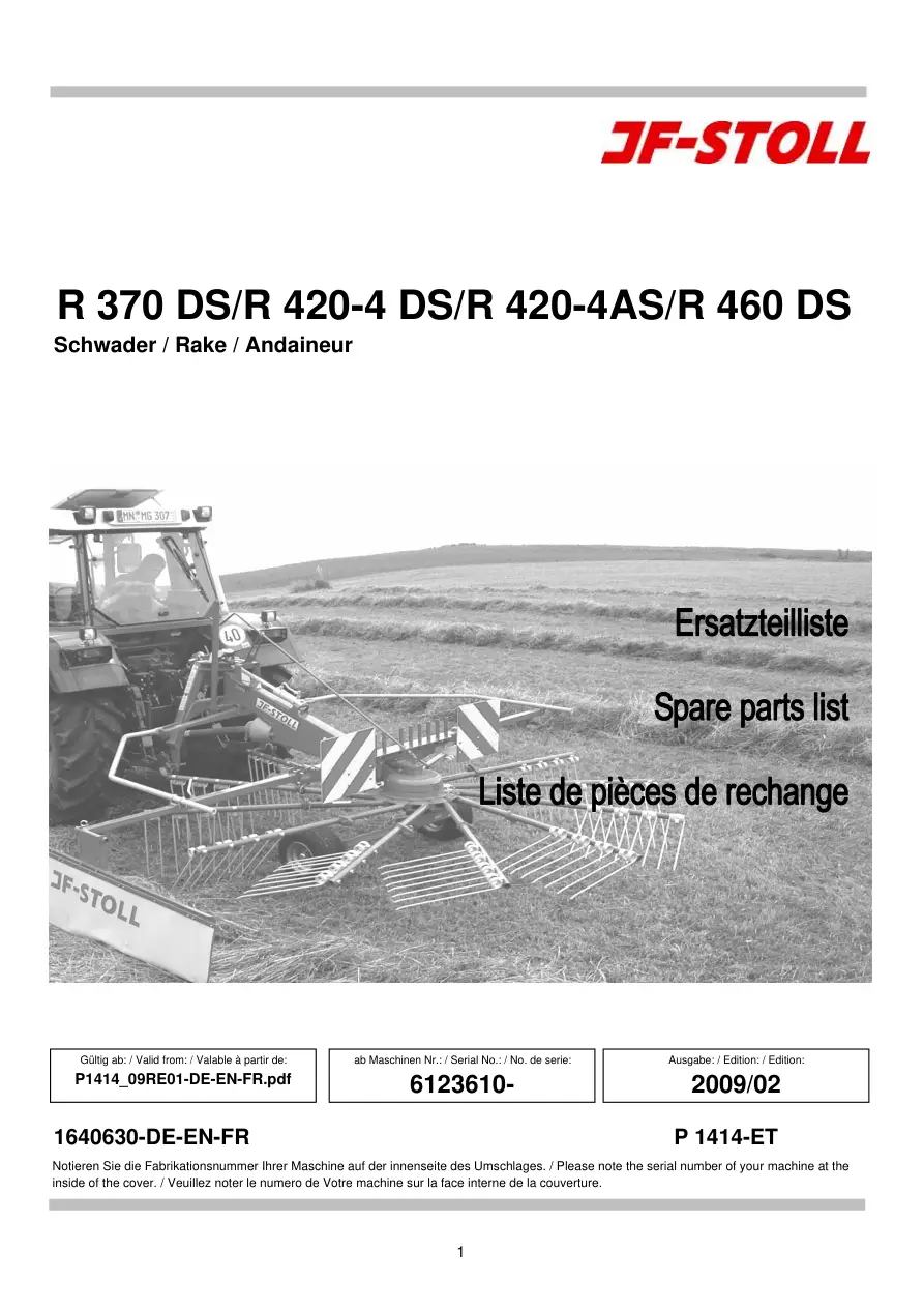 JF Stoll R370 420 460 Ds Parts Manual
