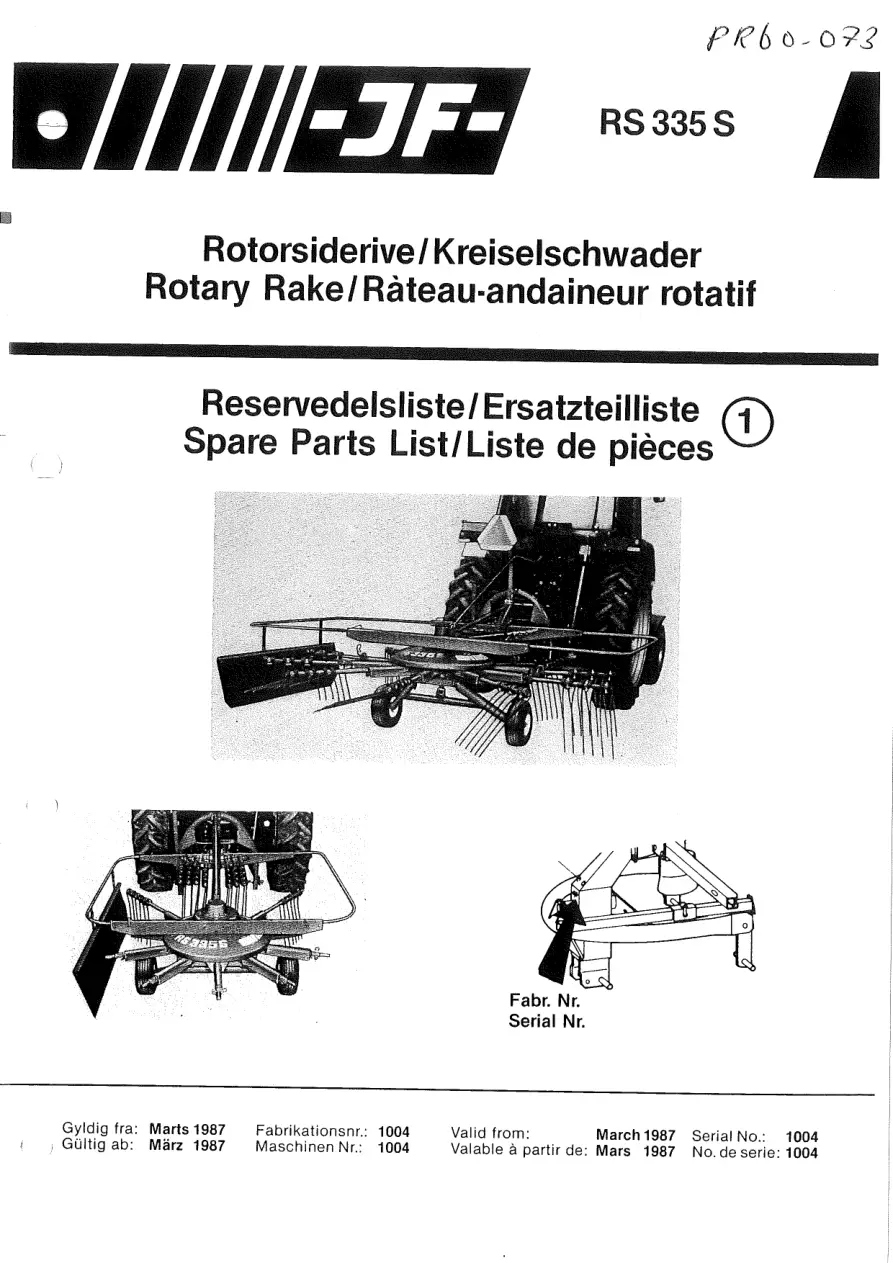 JF Stoll Rs 335 S Parts Manual