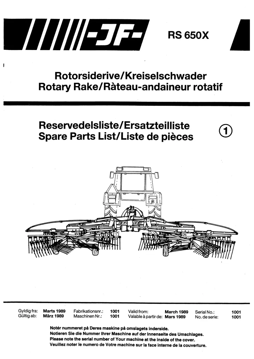 JF Stoll Rs 650 X Parts Manual