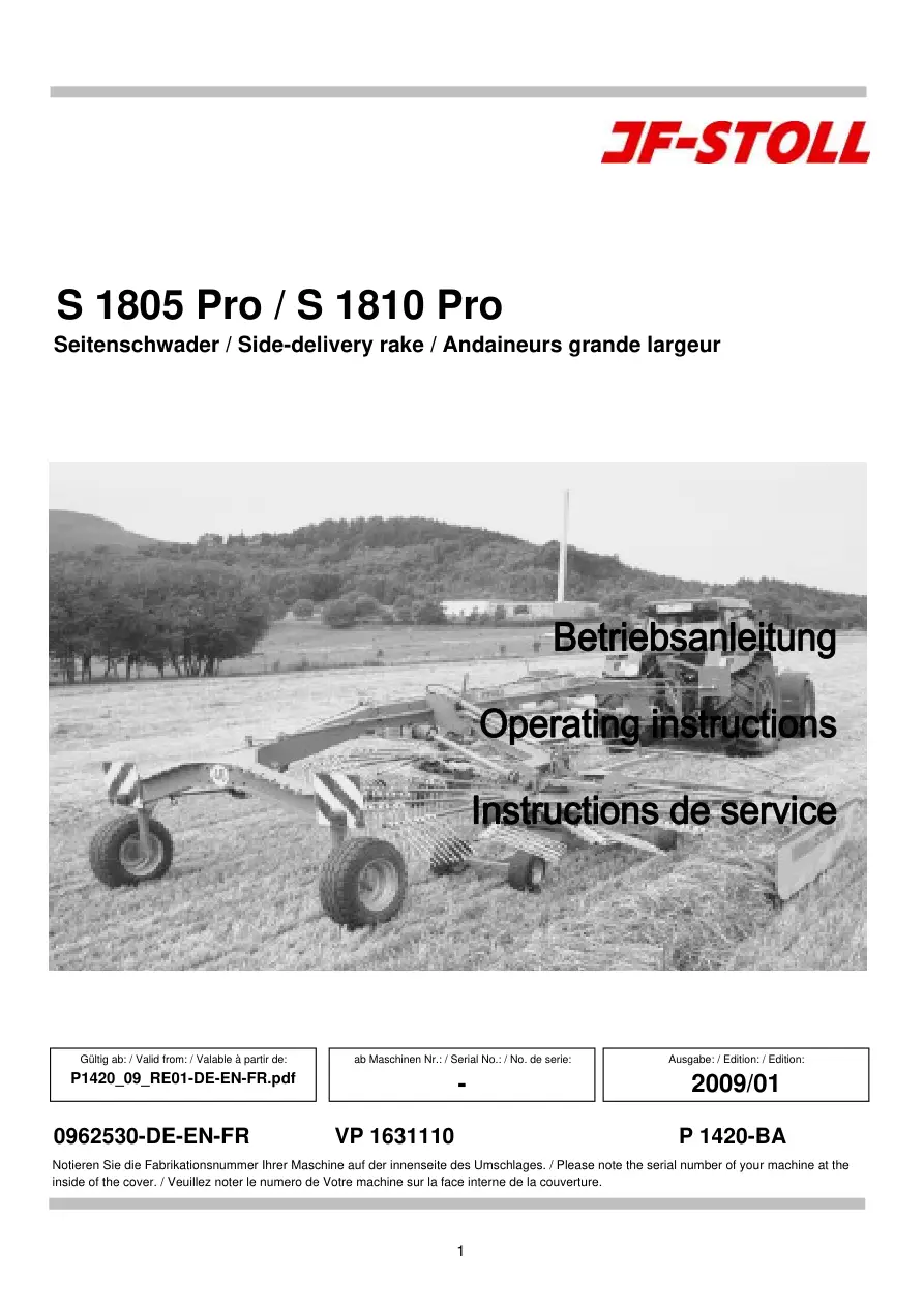 JF Stoll S 1805 1810 Pro Operators Manual