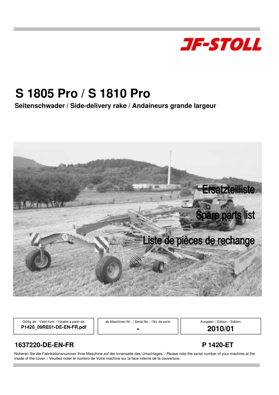 JF Stoll S 1805 1810 Pro Mower Parts Manual
