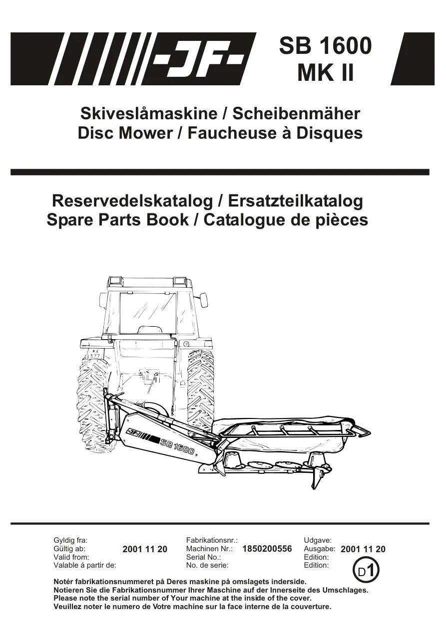 JF Stoll Sb 1600 Mower Parts Manual