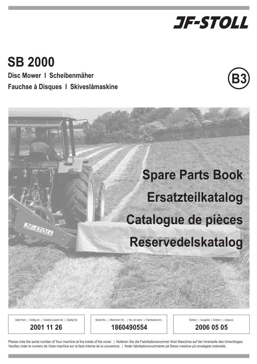 JF Stoll Sb 2000 Mower 2000 Parts Manual