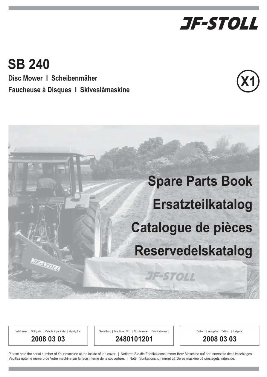 JF Stoll Sb 240 Mower Parts Manual