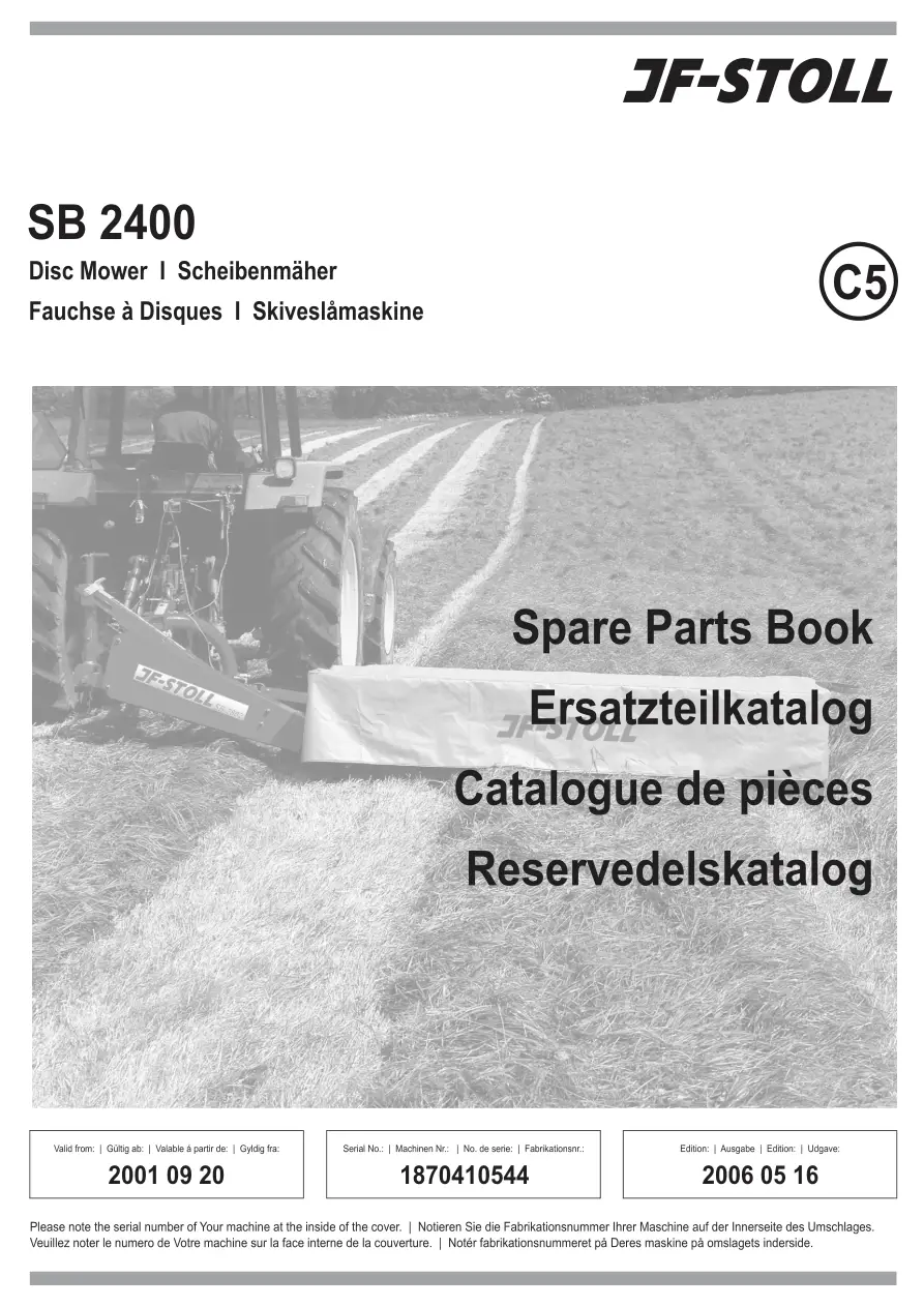 JF Stoll Sb 2400 Mower 2001 Parts Manual
