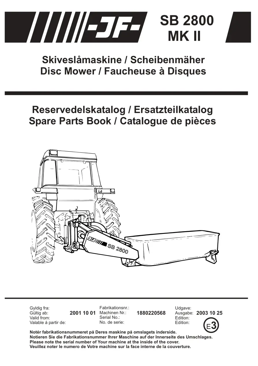 JF Stoll Sb 2800 Mower 2001 Parts Manual
