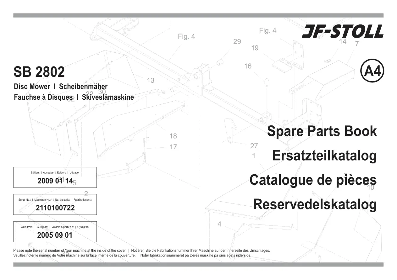 JF Stoll Sb 2802 Mower Parts Manual
