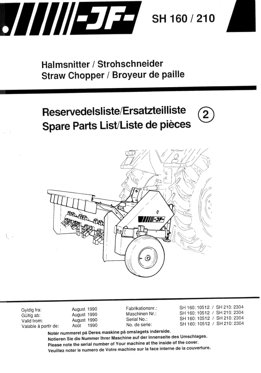 JF Stoll Sh 160 210 Parts Manual