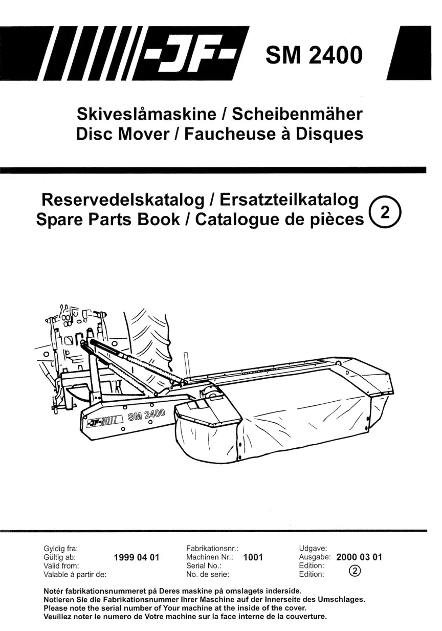 JF Stoll Sm 2400 Mower Parts Manual